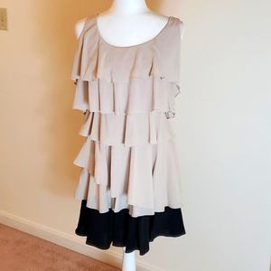 Calvin Klein tan and black tiered tank midi dress size 10